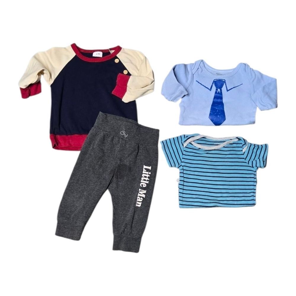 Carter’s 6–9M Baby Boy Clothing Bundle | 4-Piece Lot Onesies Joggers Sweater Top